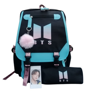 MOCHILA BTS ESCOLAR COLOR CELESTE