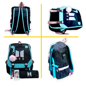 MOCHILA BTS ESCOLAR COLOR CELESTE