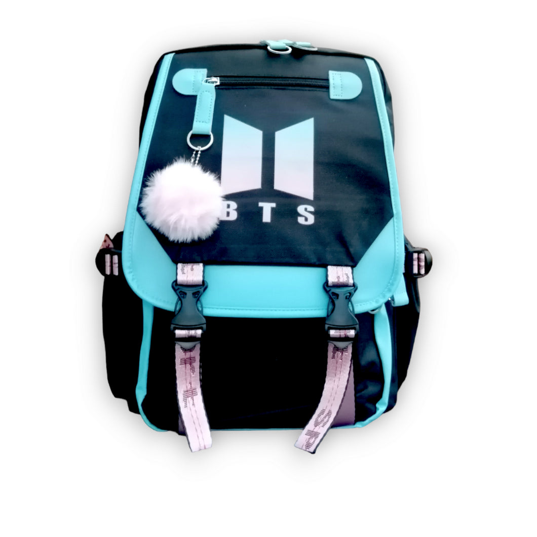 MOCHILA BTS ESCOLAR COLOR CELESTE