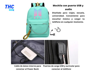 MOCHILA ESCOLAR BTS COLOR VERDE